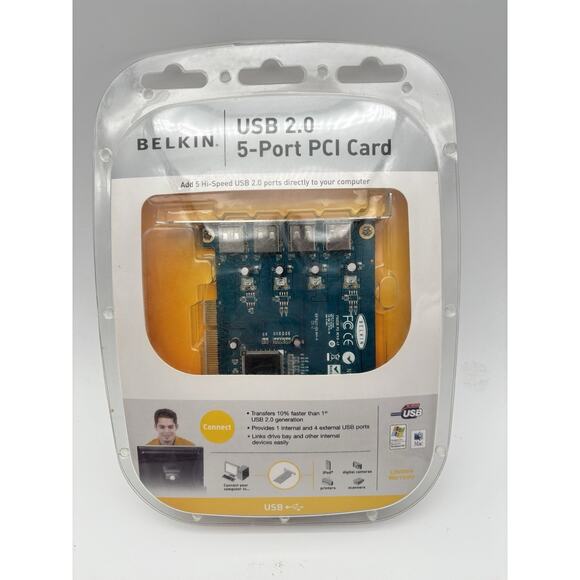 belkin Other - BELKIN USB 2.0 5-PORT PCI CARD - NIB - 1 Internal/4 External NEW Sealed